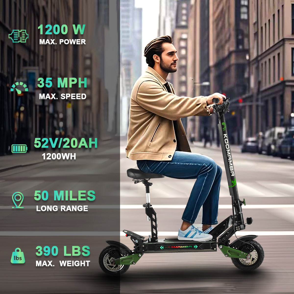 ZonDoo ZU06 Electric Scooter For Adults Big display 35MPH with 52V 1200W Motors